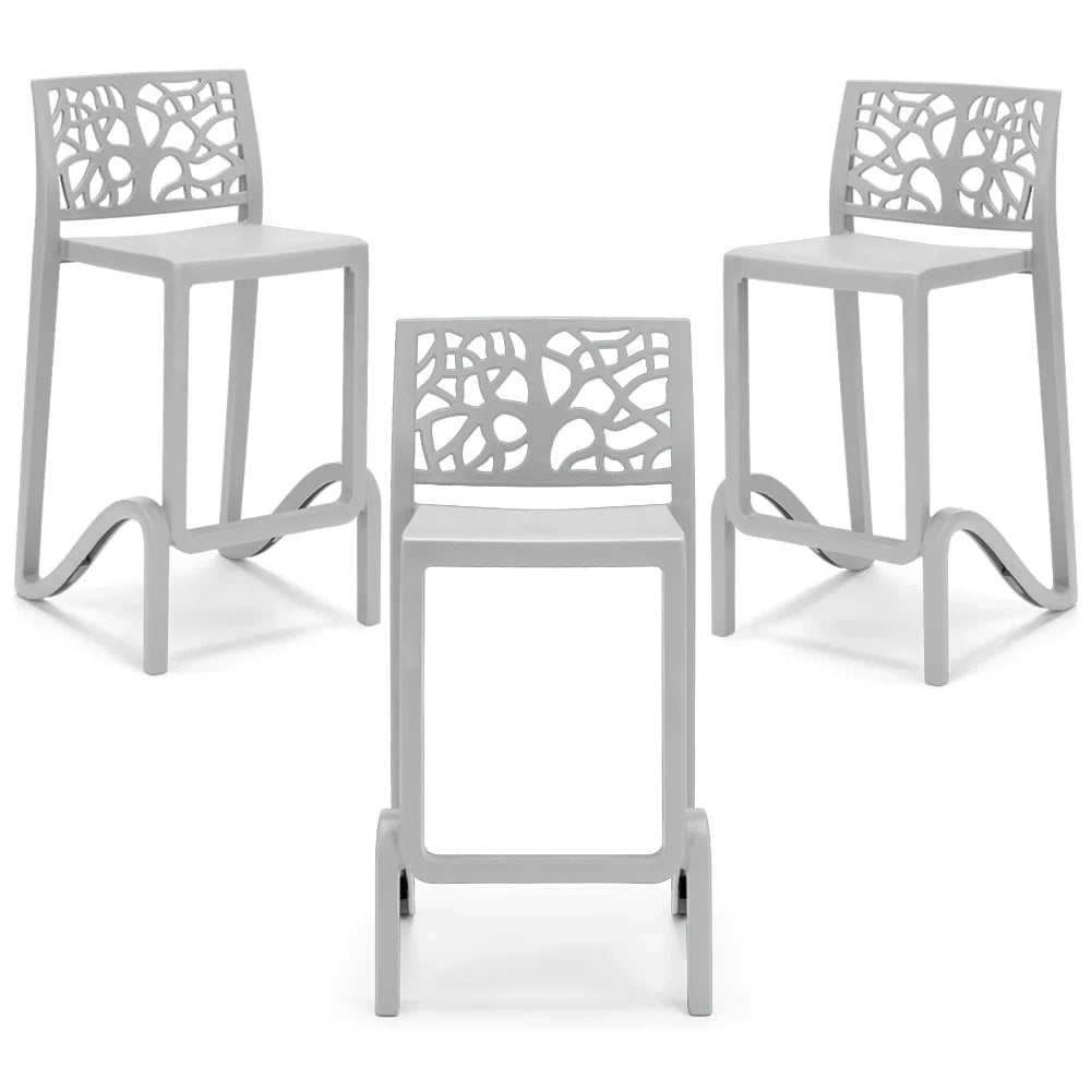 Set 3 sgabelli in polipropilene TETI altezza seduta 75cm, impilabile, idrorepellente, resistente ai raggi UV, design moderno e innovativo, ideale per la cucina, la veranda o giardino colore Bianco