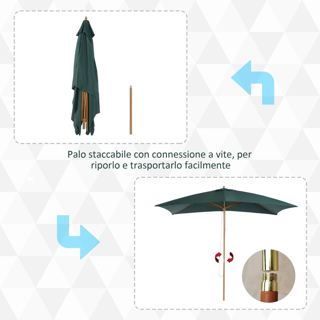 Ombrellone da Giardino 2x3 m Palo Ø38 mm in Legno Verde