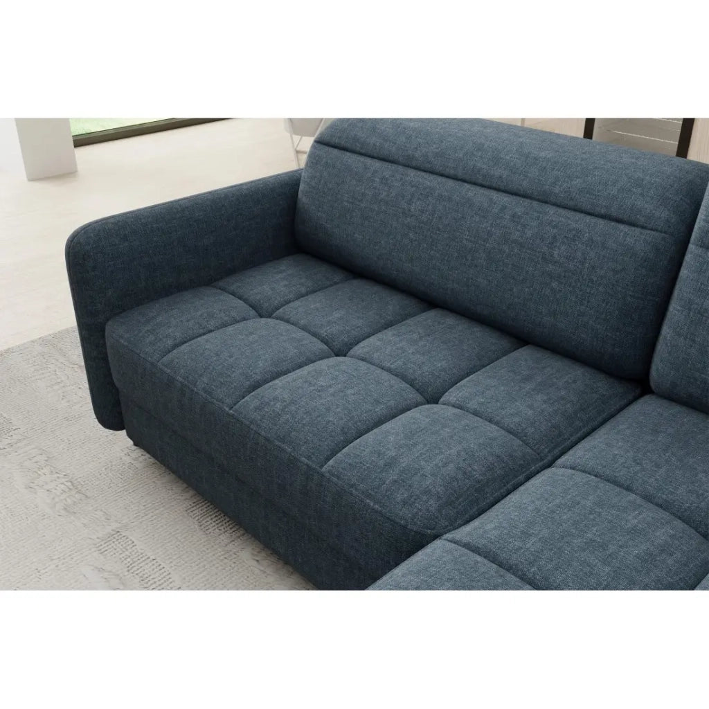 Divano angolare destro convertibile BARNEA 208 cm blu scuro con contenitore