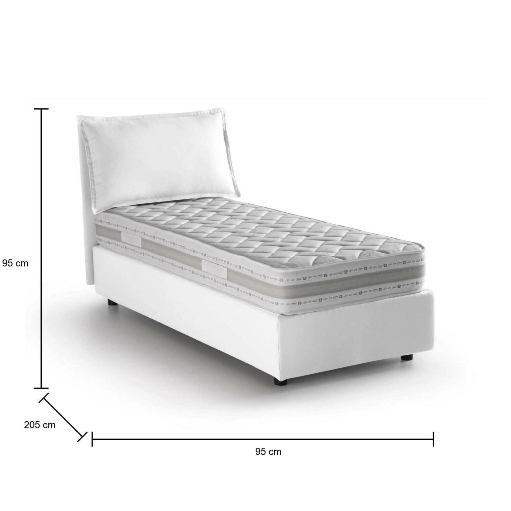 Letto singolo Aren, Letto contenitore con rivestimento in tessuto, Made in Italy, Apertura laterale, con materasso cm 80x190 incluso, Bianco