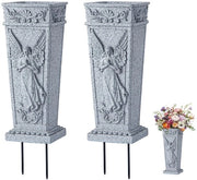 Vaso per cimitero con stelo, vaso per cera commemorativo, contenitore per fiori per lapide tombale, tomba, cimitero, giardino, prato, decorazioni per giardino (2 pezzi)