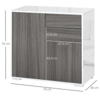 Mobiletto 2 Cassetti e 2 Ante, Apertura a Pressione, Mobile con 2 Cassetti e 2 Ante per Casa e Ufficio, 79x36x74cm, Grigio Chiaro e Bianco