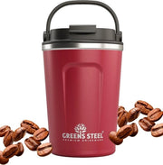 Bicchiere da caffè riutilizzabile To Go, 350 ml, rosso, bicchiere da drink con coperchio e manico, bicchiere termico da trasporto per bevande calde e fredde, bicchiere senza perdite per tè, caffè, BPA libero