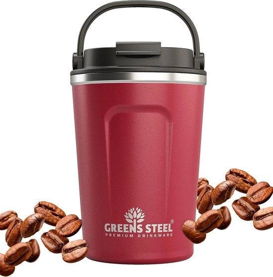 Bicchiere da caffè riutilizzabile To Go, 350 ml, rosso, bicchiere da drink con coperchio e manico, bicchiere termico da trasporto per bevande calde e fredde, bicchiere senza perdite per tè, caffè, BPA libero
