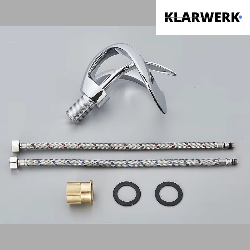 NAVIS |Rubinetto da bagno a cascata di design, rubinetto da bagno cromato lucido|in acciaio inossidabile premium per lavandino|Miscelatore  2 attacchi