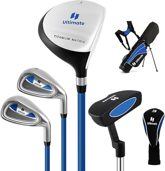 Set Completo di Mazze da Golf per Bambini, Inculude Fairway 3, Ferri 7 e 9, Putter, Copritesta, Borsa Portatile e Cappuccio Antipioggia, Set da Golf per Destrimano(Per 8-10 Anni)