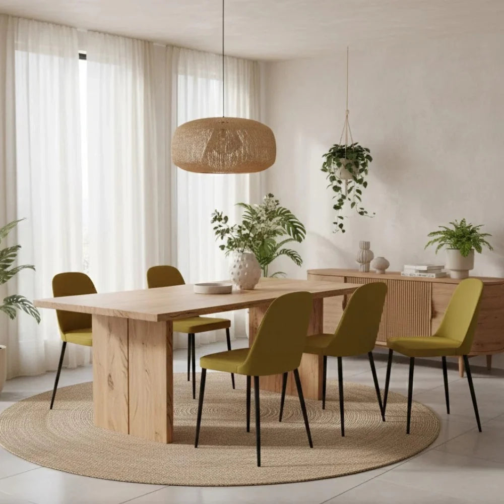 Set di 4 sedie da pranzo imbottite in tessuto soft touch effetto velluto senape Gaelia con struttura in metallo facili da pulire | Duzzle