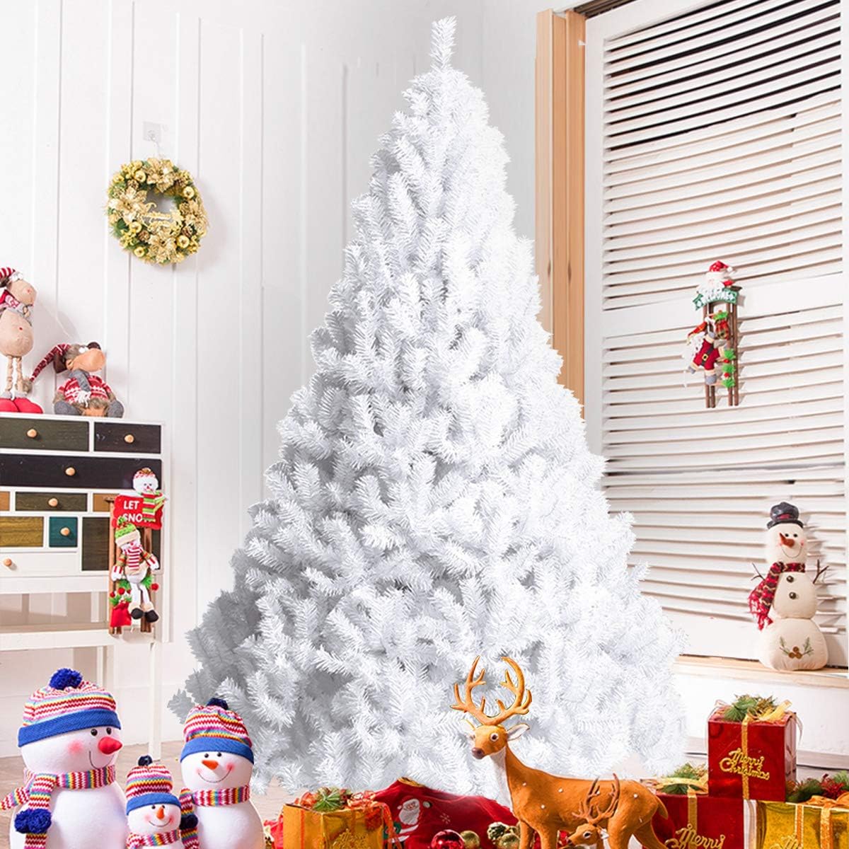 Albero di Natale 150/180/210/240 cm, Albero di Natale Bianco con 350/650/950/1138 Rami in PVC e Supporto in Metallo, Albero di Natale Artificiale per Casa, Ufficio e Negozio (150 cm)