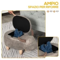 Pouf Contenitore a Forma di Bufalo, Pouf Moderno da Salotto, Sgabello Poggiapiedi, Struttura in Legno, Seduta Imbottita, 62x35x36cm, Marrone