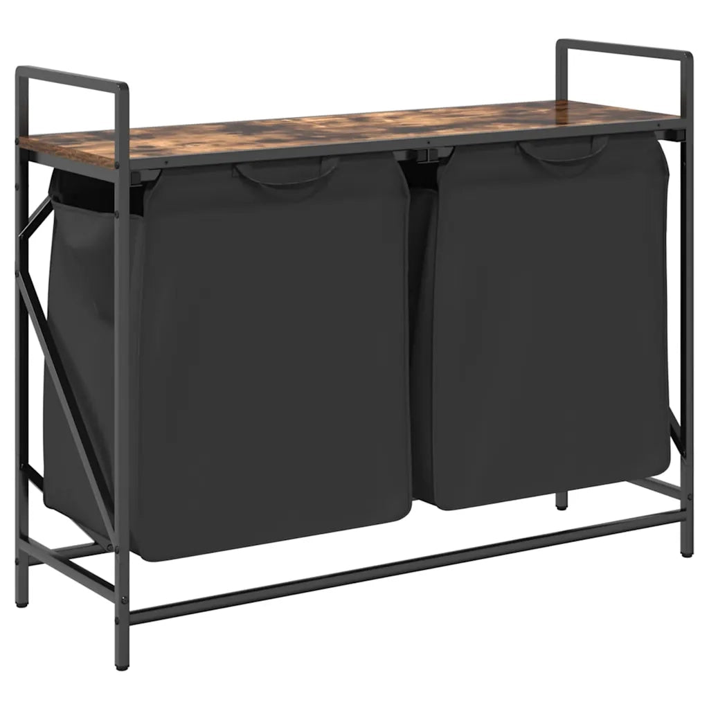 Cesto Portabiancheria 2 Scomparti con Ripiano Rovere Fumo 859077