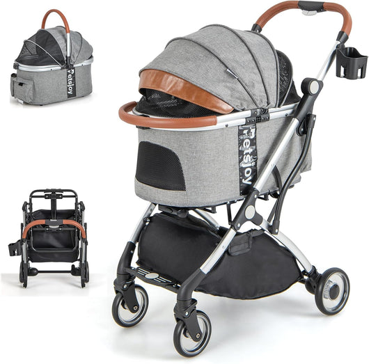 Passeggino per Animali 3 in 1, Passeggino per Cani Gatti Pieghevole con Copertura Impermeabile, Carrello Pieghevole per Animali Domestici con 4 Ruote, 78 x 47,5 x 105 cm