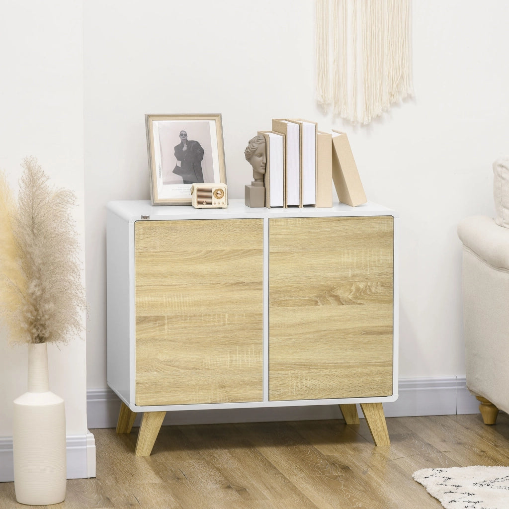 Easycomfort Mobile Multiuso con 2 Ante a Pressione e Mensole Regolabili in Legno, 80x40x70cm, Bianco e Quercia