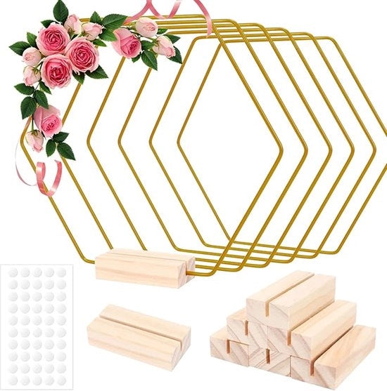 Anelli metallici a forma di esagono d'oro 20 cm – Set da 6 - Decorazione