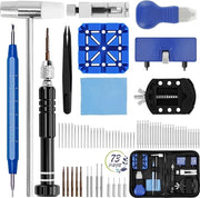 Kit di orologeria professionale 73 pezzi per riparazione orologi e sostituzione batterie, comprensivo di borsa, chiave inglese, mallet, pinza, attrezzo a leva, scalpello, stantuffo, orecchie, apripitture orologio