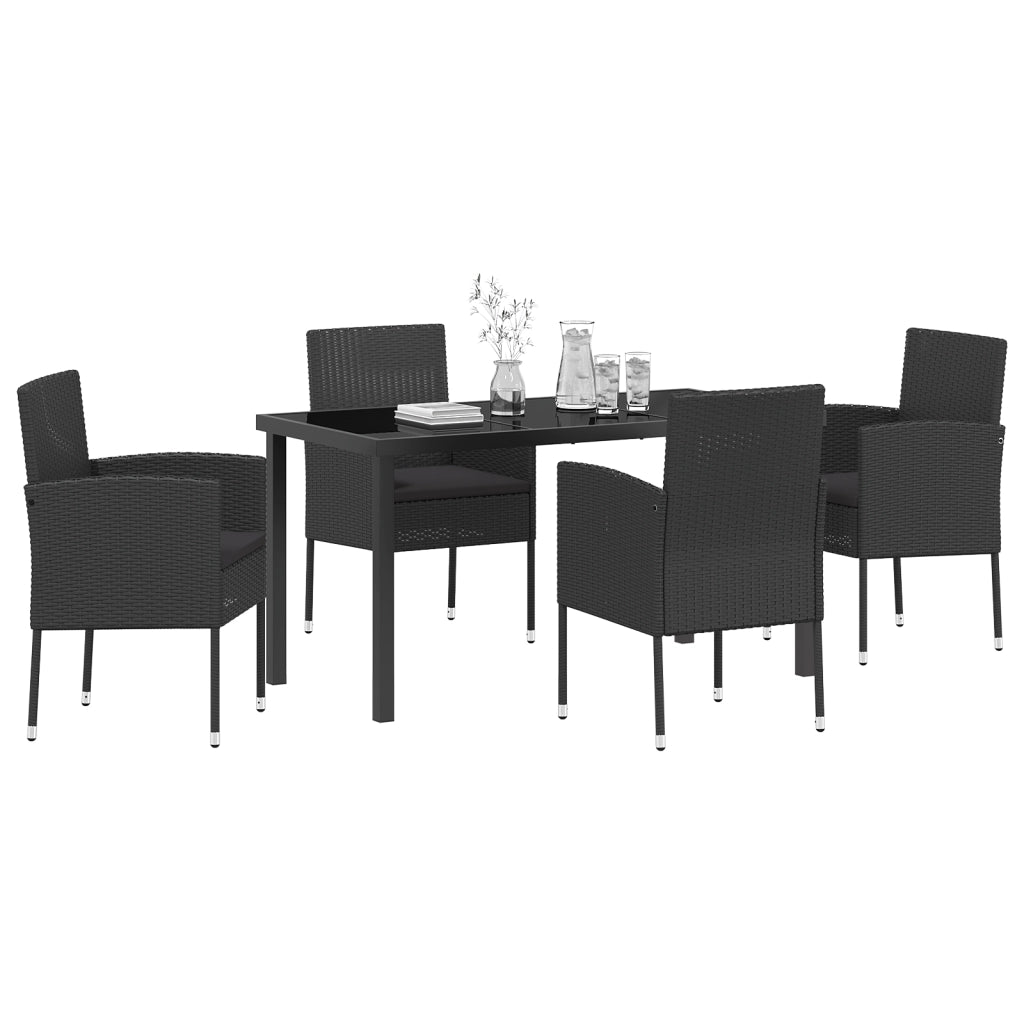 Set da Pranzo da Giardino da 5 Pezzi con Cuscini Rattan Polietilene Nero