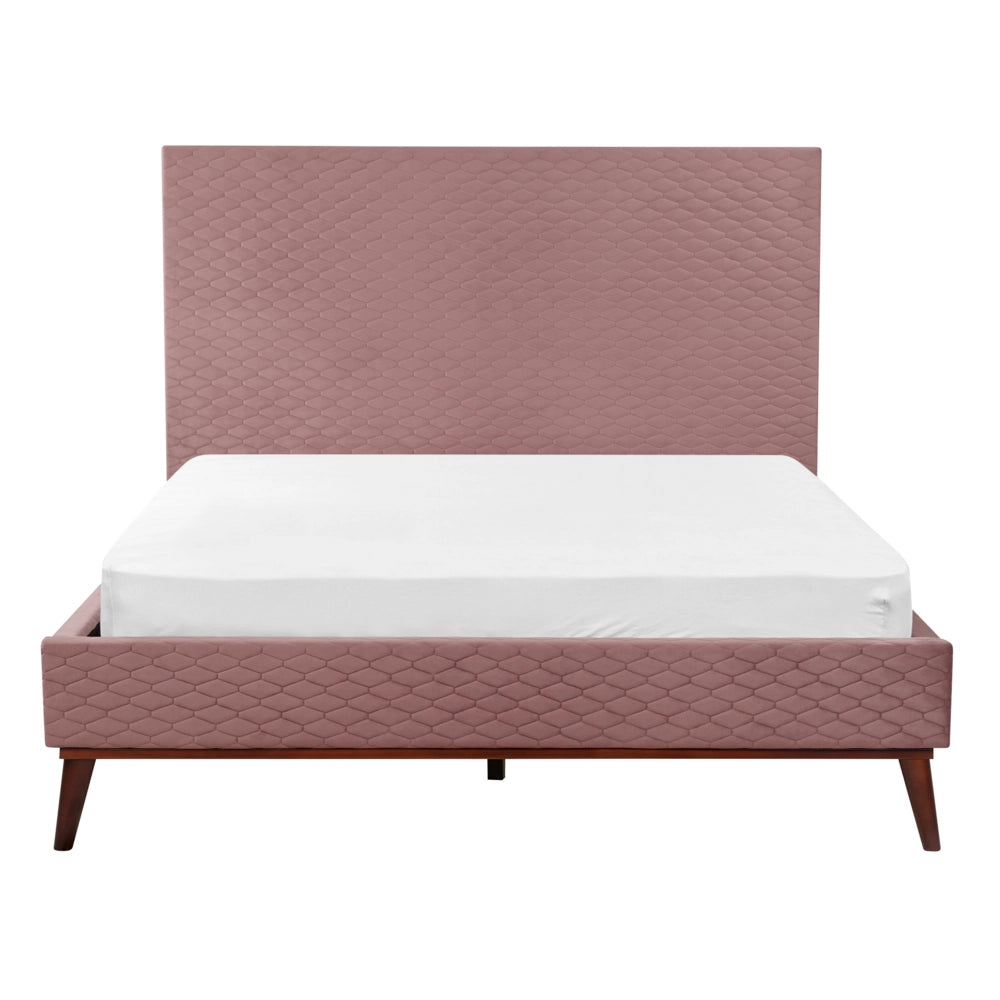 Letto imbottito in velluto rosa 140 x 200 con struttura imbottita a nido d'ape trapuntato stile classico