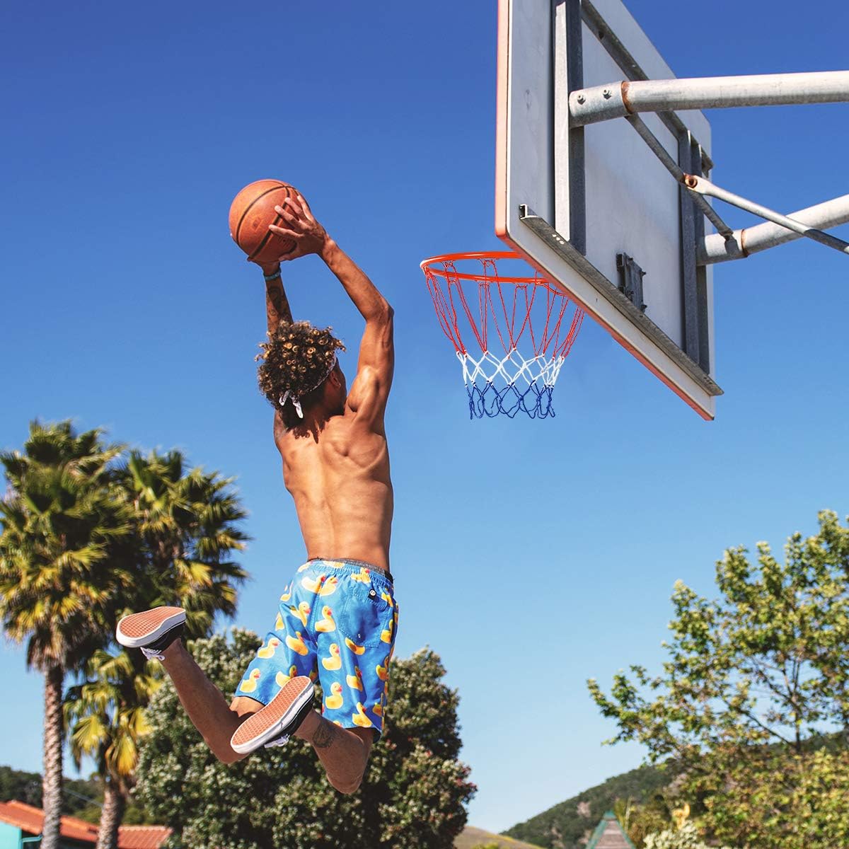 Canestro da Basket, con Anello e Rete, per Bambini e Adulti, da Muro e Tabellone, in Metallo, 46x46CM