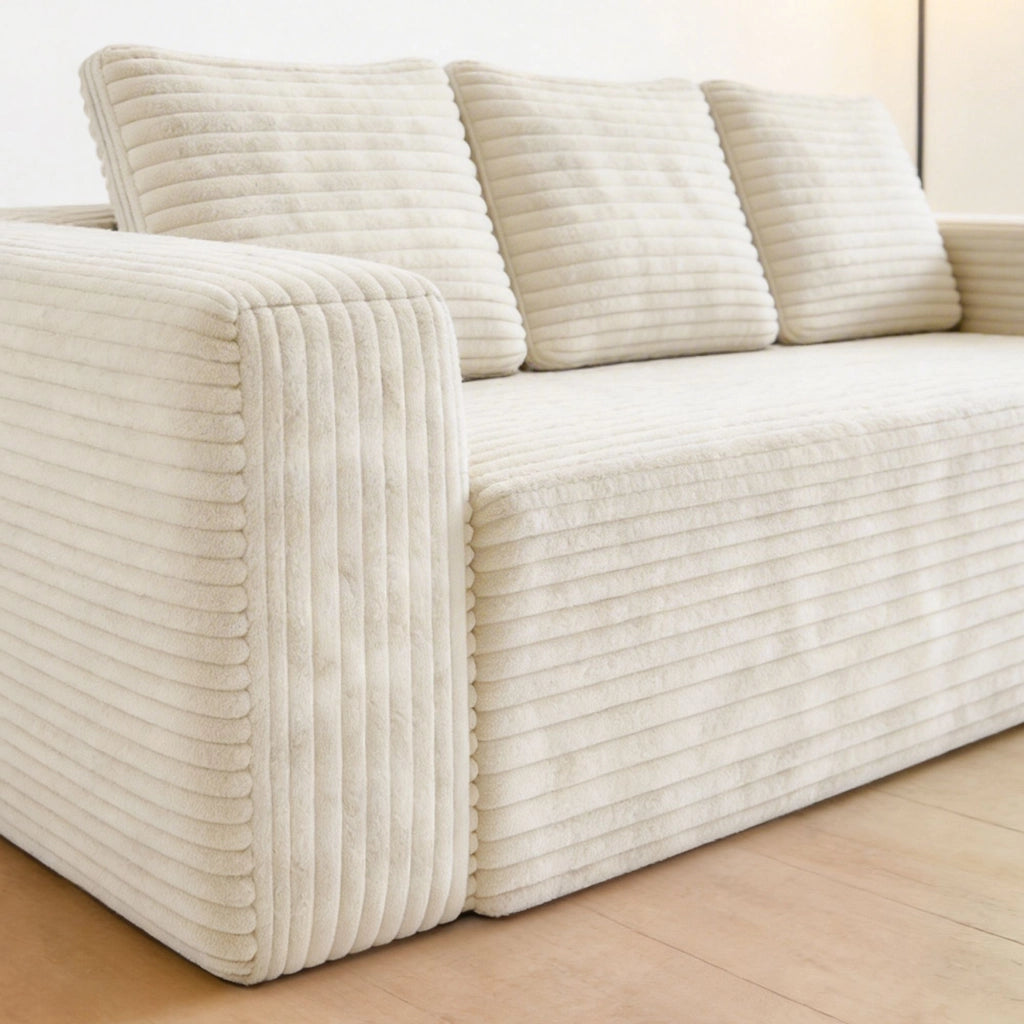 Divano ad angolo, divano a L, con poltrona reclinabile a destra, design modulare, 4 cuscini, pronto all’uso, beige