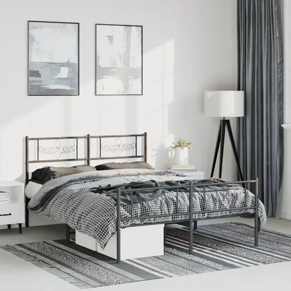 vidaXL Giroletto con Testiera e Pediera Metallo Nero 150x200 cm