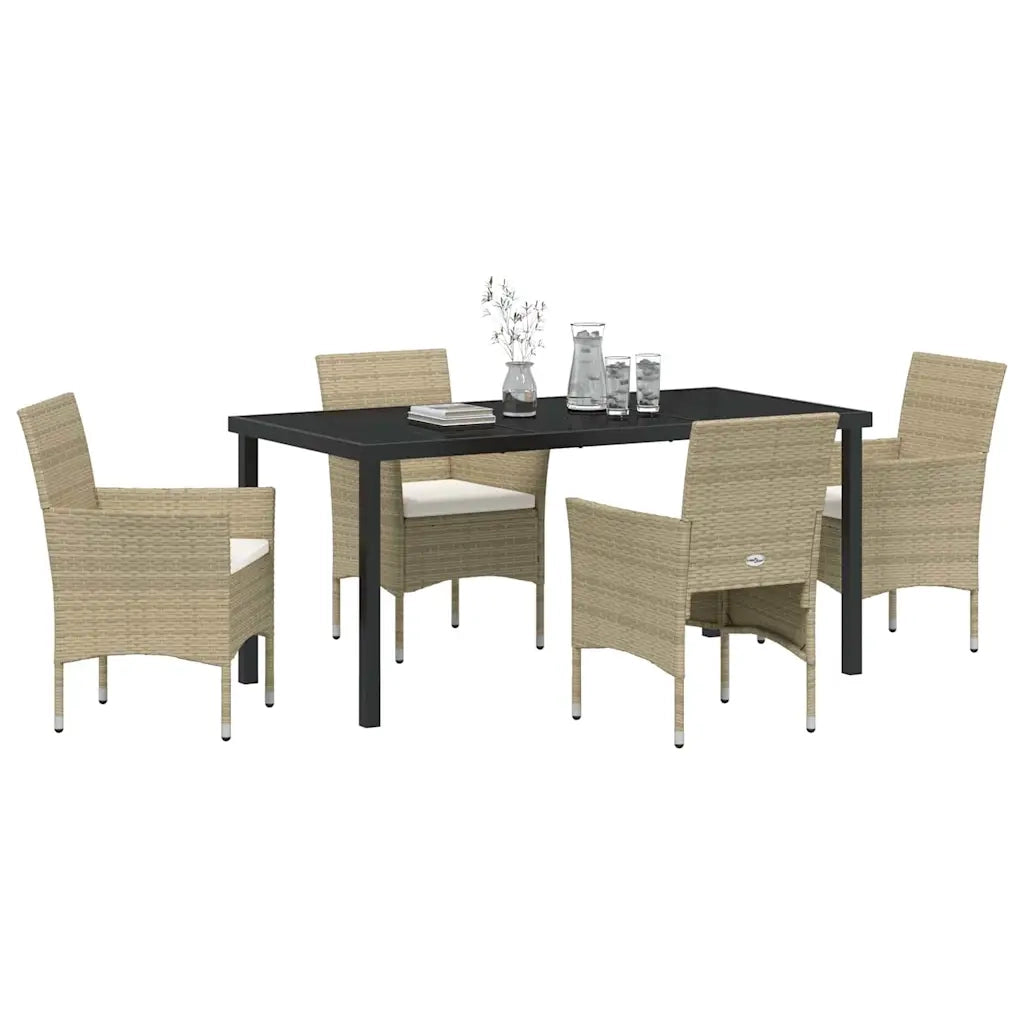 Set da Pranzo per Giardino con cuscino 5 pcs Beige polyrattan