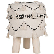 Poggiapiedi beige con cotone decorativo Nero lavorato a maglia gambe in legno nappe decorative Boho Design