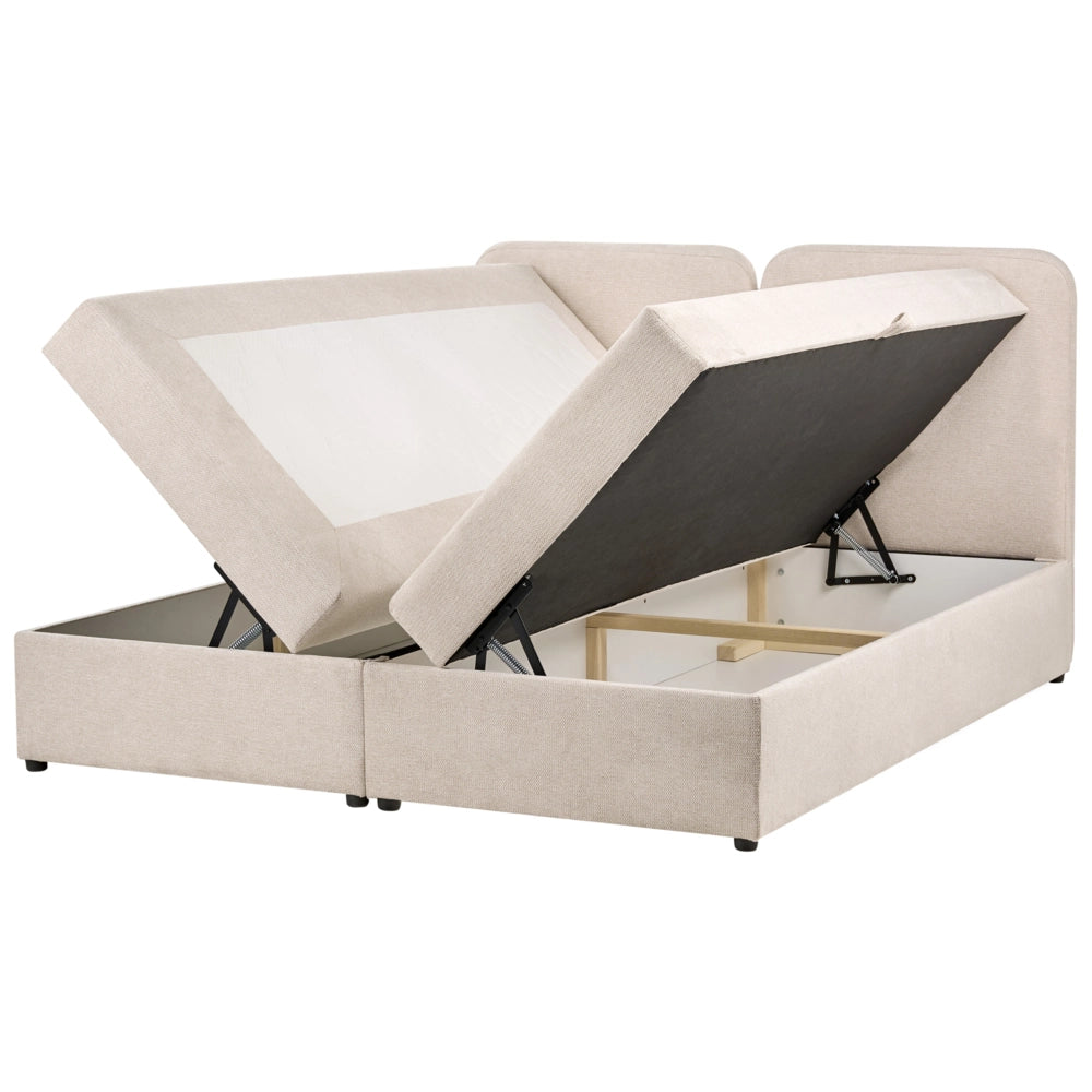 Letto matrimoniale con contenitore rivestito in tessuto beige chiaro 160 x 200 cm contenitore sollevabile con testiera idrorepellente
