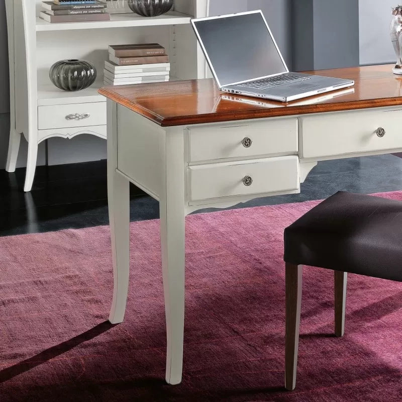 Scrivania classica 5 cassetti in legno massello grezzo 135x65x81 (3100) - Mobili 2G
