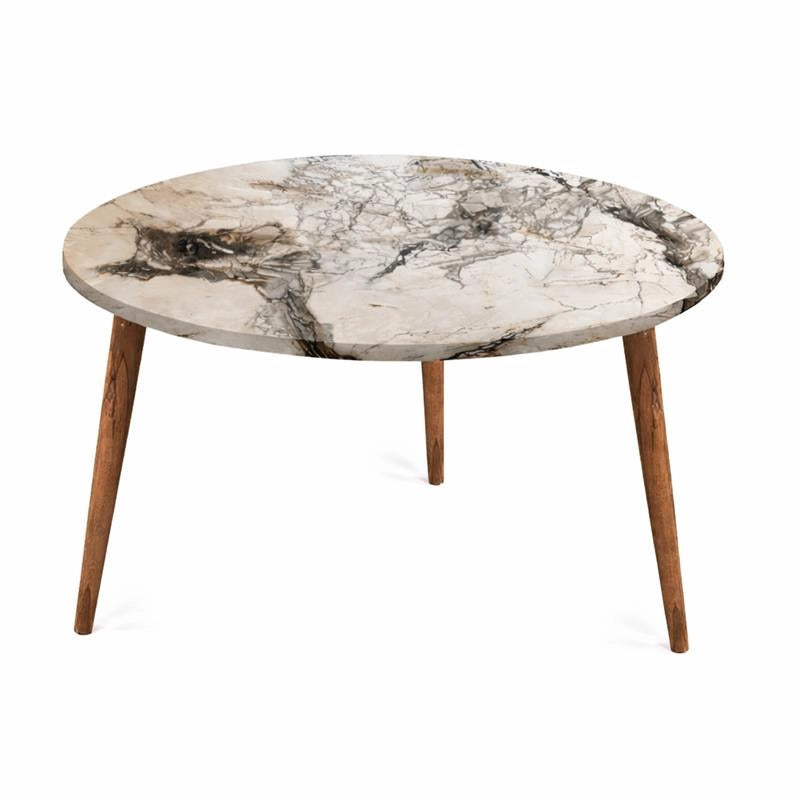 TABLE TAVOLINO TONDO DA CAFFÈ CON PIANO AD EFFETTO MARMO BIANCO DA D.75X43H  CM