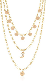 Collana a catenella multi-strato - Collana a spilli - Accessori per gioielli - Pailletti dorati - Abbigliamento da festa quotidiano - Materiale metallico.