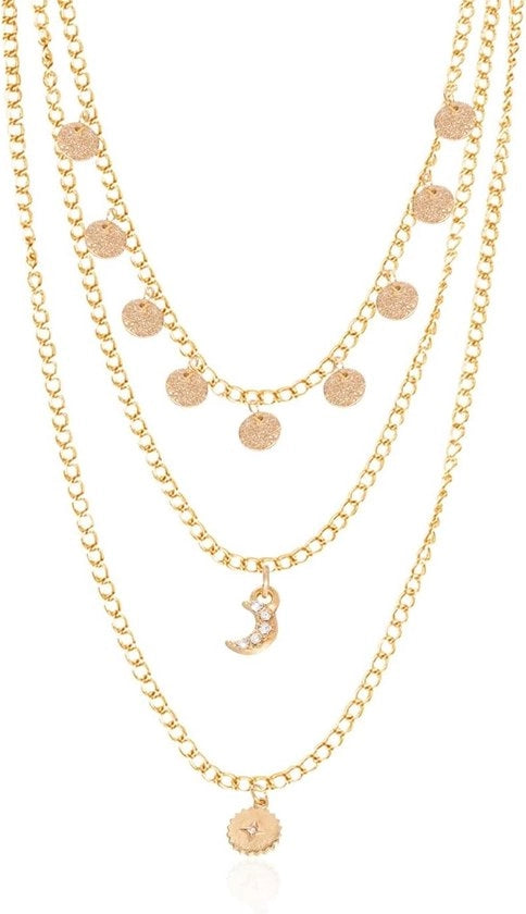 Collana a catenella multi-strato - Collana a spilli - Accessori per gioielli - Pailletti dorati - Abbigliamento da festa quotidiano - Materiale metallico.