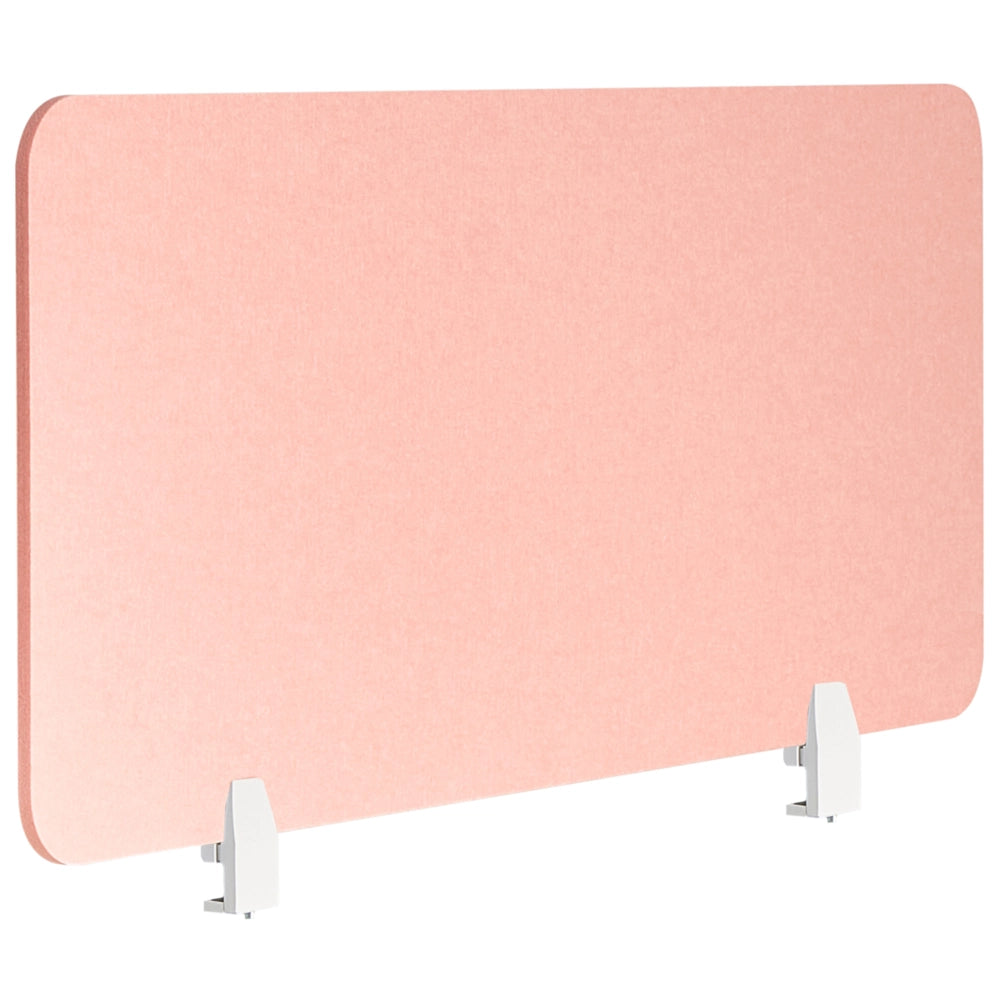 Divisorio da scrivania in PET con rivestimento in tessuto 120 x 50 cm rosa chiaro Schermo acustico Morsetti di montaggio modulari Casa Ufficio