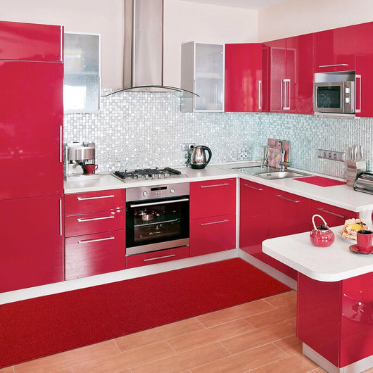 Tappeto Cucina 57x230 cm Tessitura Piatta Antiscivolo Multiuso Corsia Corridoio Made In Italy Bordeaux