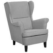 Poltrona Wingback Poltrona Grigio Tessuto Imbottito Con Braccioli Arrotolati Retro
