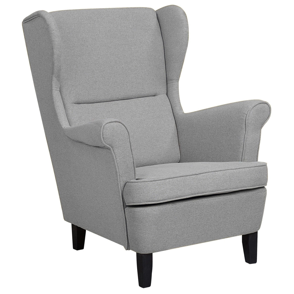 Poltrona Wingback Poltrona Grigio Tessuto Imbottito Con Braccioli Arrotolati Retro