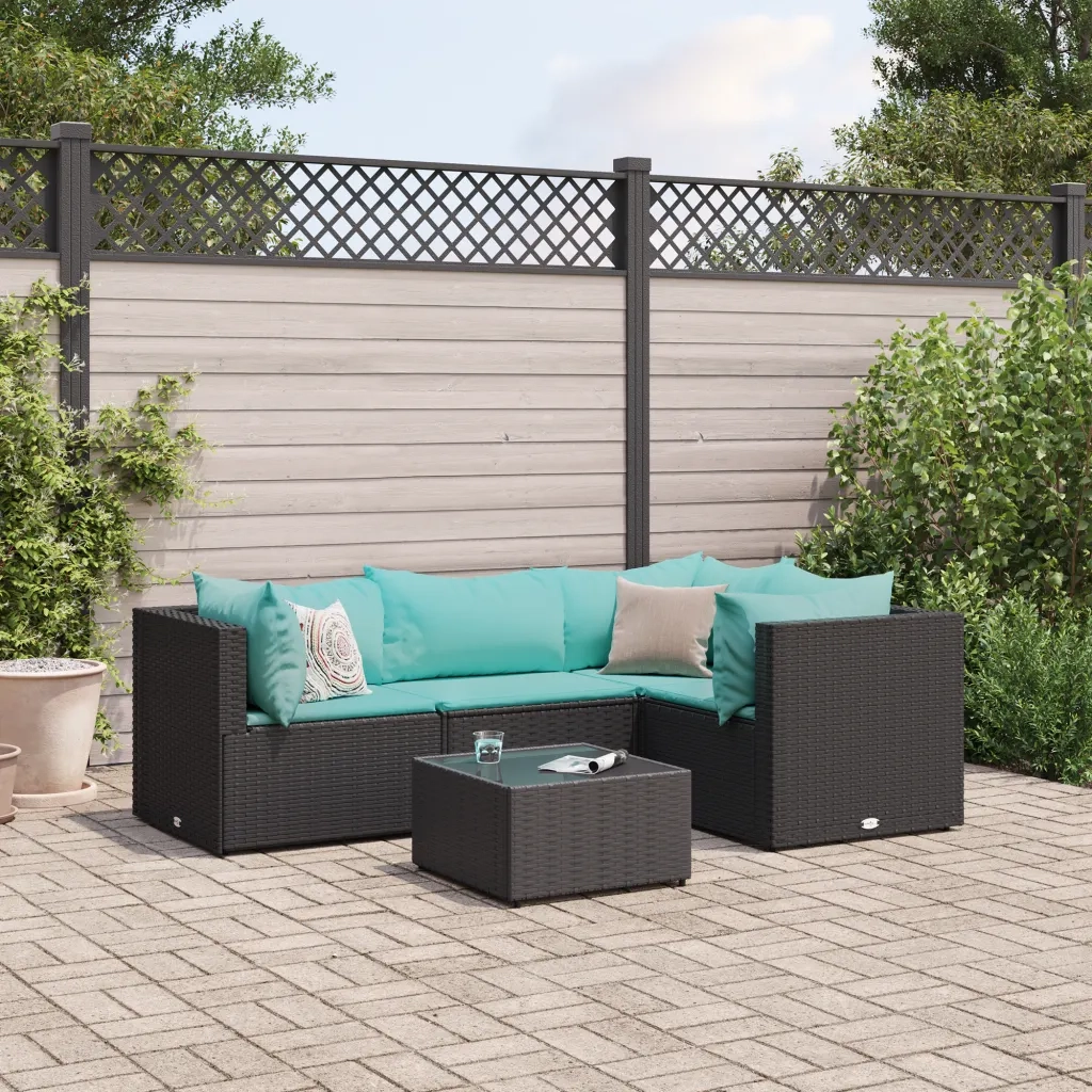 Set Divani da Giardino 5 pz con Cuscini Nero in Polyrattan 3308084