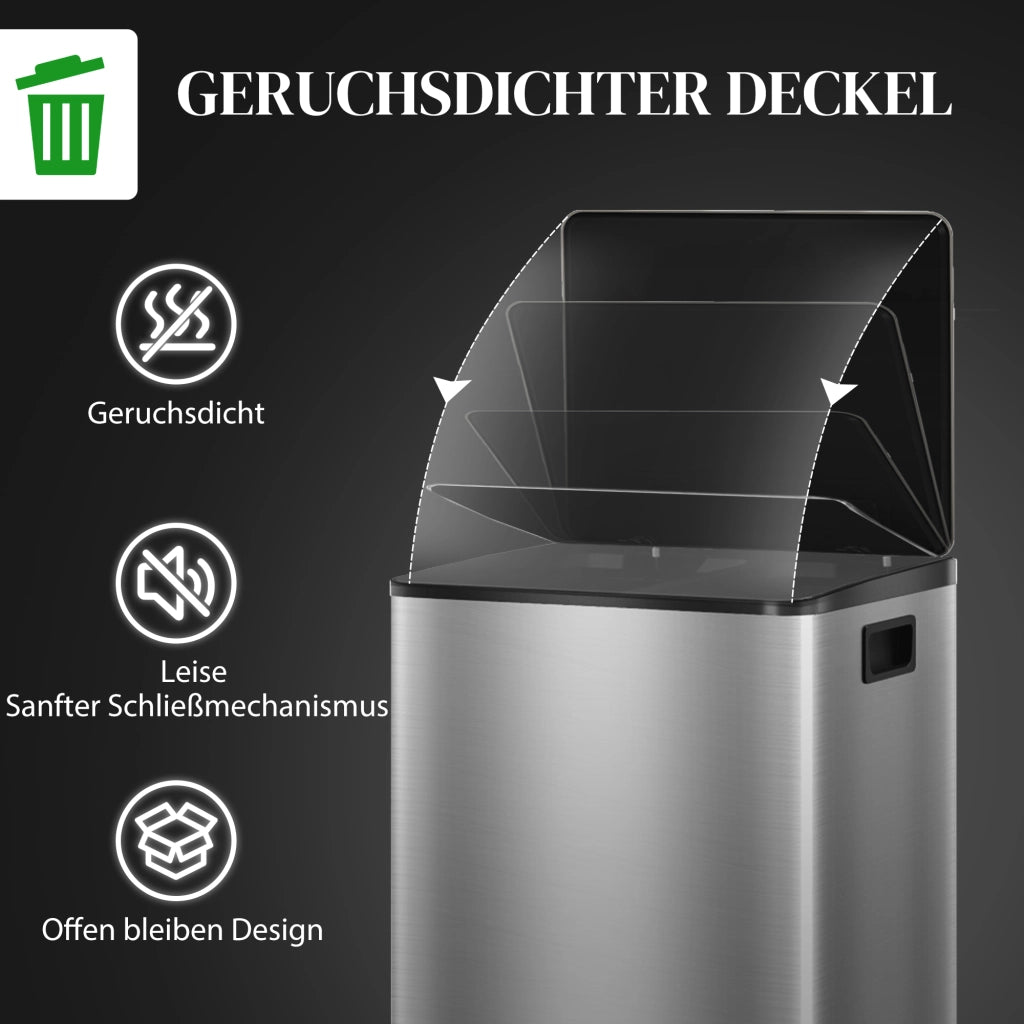 Bidone 2x30L ¨C zephmum ¨C Soft-Close, Acciaio Inox, Argento