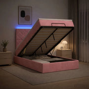 Letto Ottomano con Materasso e LED Rosa 120 x 200 cm Velluto 3458372