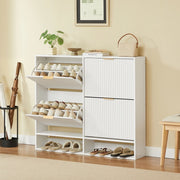 Scarpiera con 2 vani ribaltabili e ripiano aperto, con protezione antiribaltamento, per ingresso, 120 × 24 × 102 cm