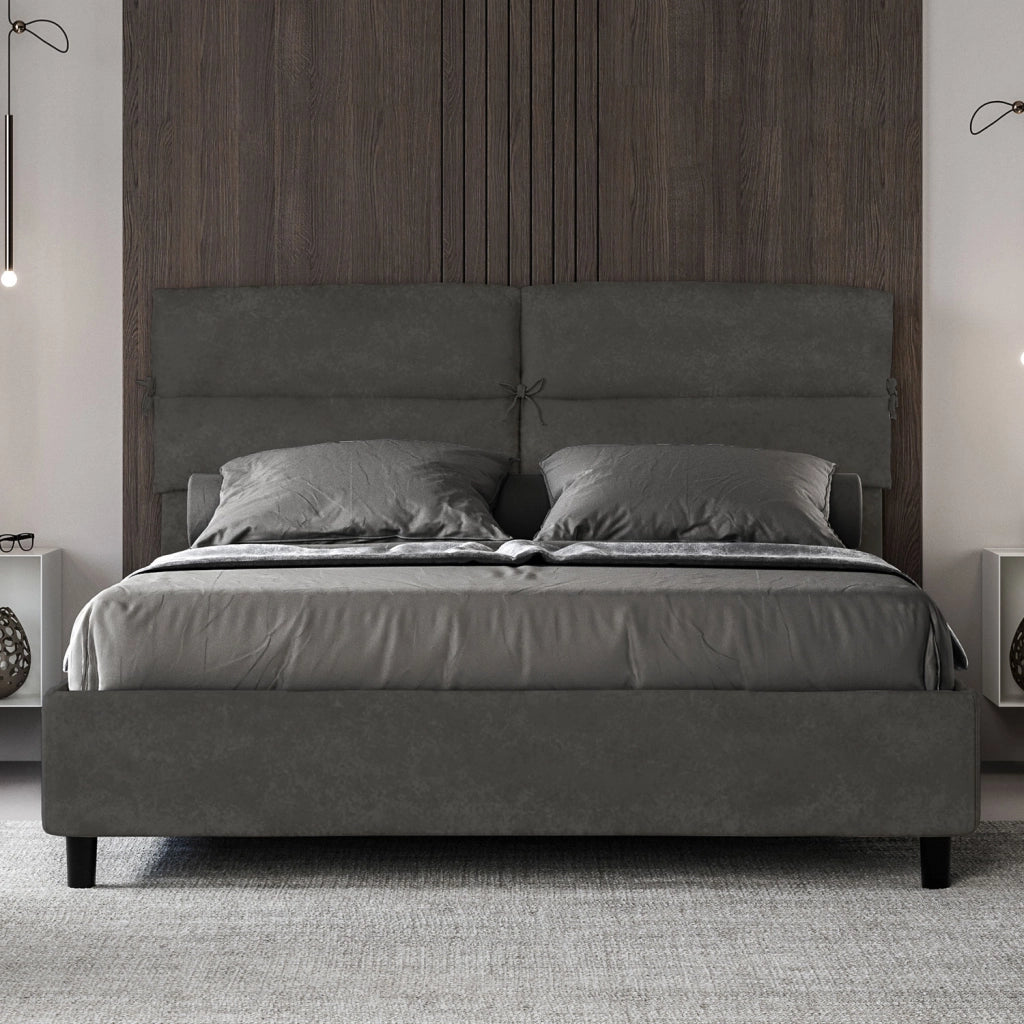 BS COM Letto matrimoniale contenitore imbottito 160x210 microfibra grigio