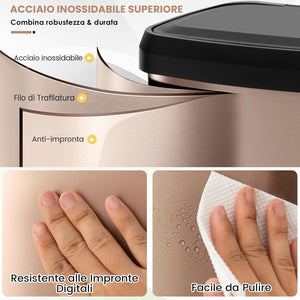 Bidone per Pattumiera, Pattumiera da Cucina in Acciaio Inossidabile con Pedale, Coperchio e Scomparto Deodorante, Ideale per Casa Ufficio (68L,Rosa dorato)