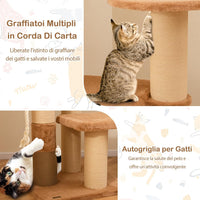 Tiragraffi per Gatto Alto 165 cm, Albero Tiragraffi Gatto con 4 Piattaforme, 4 Pali Sisal, Spazzola, Corda e Palla Pompon, Torre Tiragraffi per Gatti Imbottito Rimovibile, Caramello