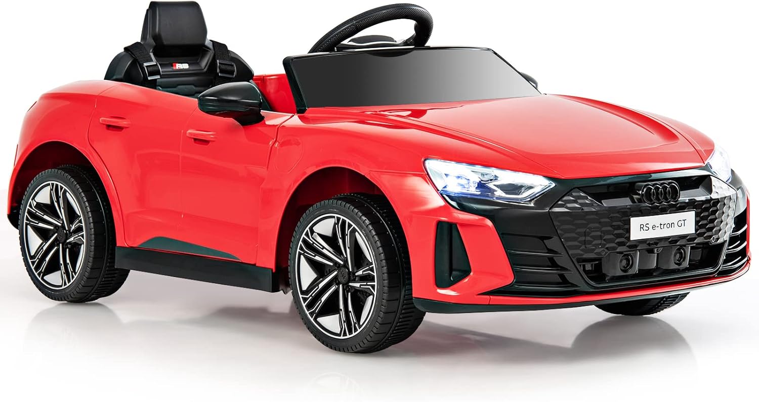 12V Audi RS e-tron GT Macchina Elettrica per Bambini, Auto Elettrica con Telecomando Luci LED e Musica, 3-5 km/h, Regalo per Bambini 37-95 Mesi (Rosso)
