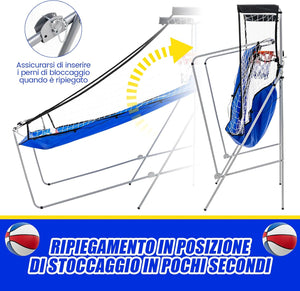 Macchina da Pallacanestro Elettronica Pieghevole, Gioco Arcade da Basket a Doppio Tiro per Casa con 8 Modalità di Gioco, Suono Arcade, Punteggio Elettronico, 4 Palloni e Pompa (Blu e bianco)