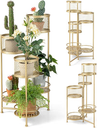 Porta Piante da Interno Pieghevole, Scaffale per Piante e Fiori in Metallo a 6 Livelli,Porta Vasi Salvaspazio da Balcone e Salotto, 41 x 39 x 82 cm (Oro)