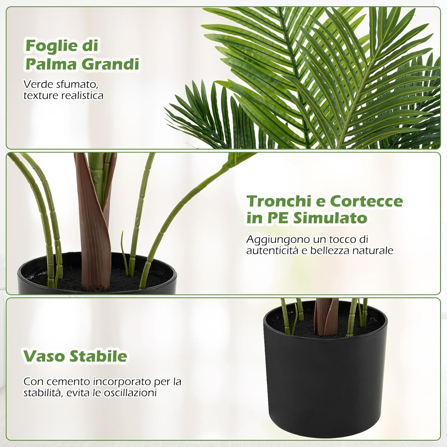 Set di 2 Piante Artificiali di Palma 90 CM/140 CM, Pianta Finta in Vaso da Interno ed Esterno, Decorazione Moderna per Soggiorno, Veranda, Ufficio e Negozio (90 cm)