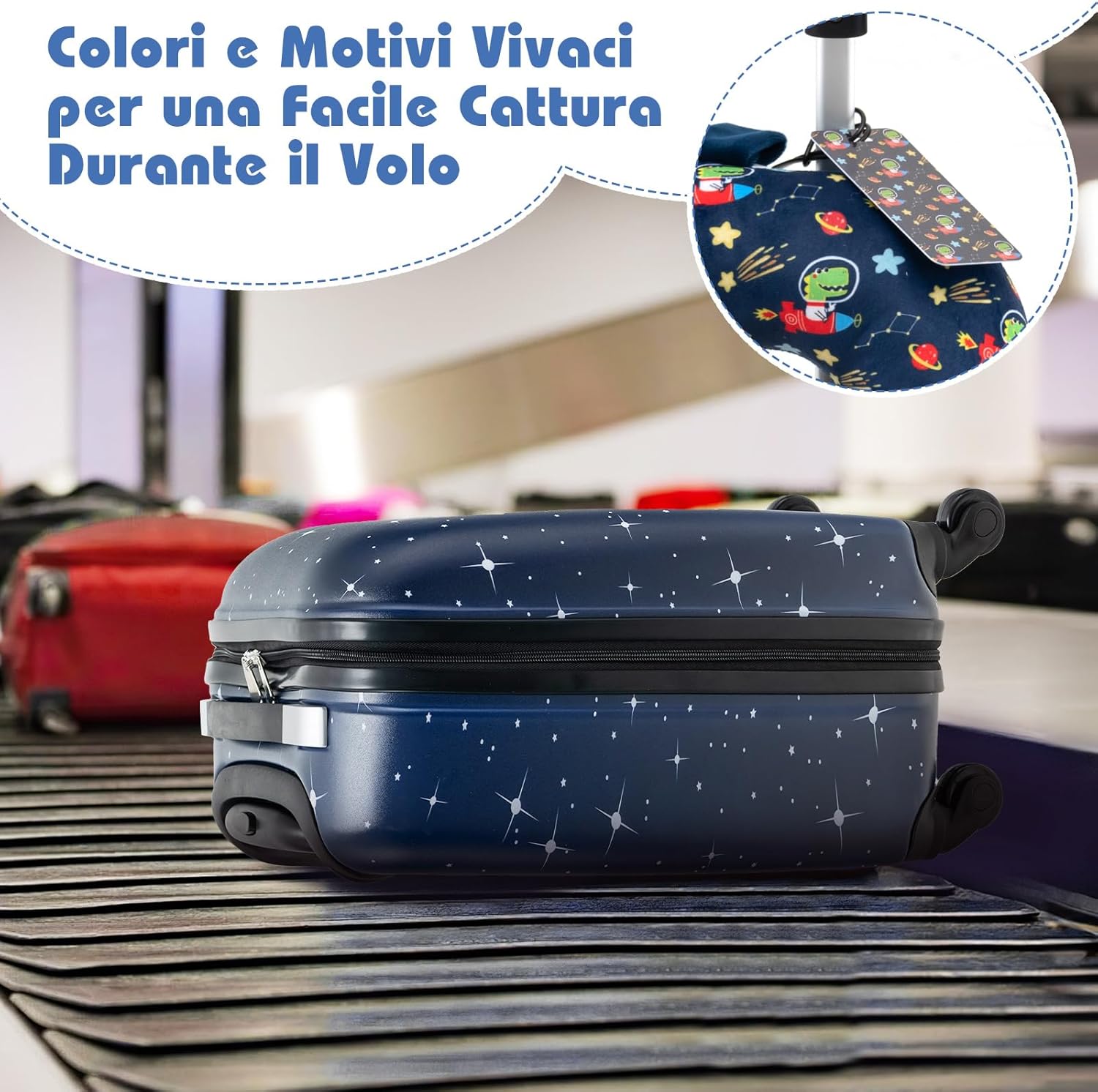 5 Pezzi Valigia per Bambini, Valigia con ManicoTelescopico da 16" con 13" Zainetto, Cuscino per Il Collo, Etichetta per Bagaglio, Borsa per Il Pranzo, con Ruote Girevoli a 360 ° (Modello 2)