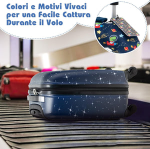 5 Pezzi Valigia per Bambini, Valigia con ManicoTelescopico da 16" con 13" Zainetto, Cuscino per Il Collo, Etichetta per Bagaglio, Borsa per Il Pranzo, con Ruote Girevoli a 360 ° (Modello 2)