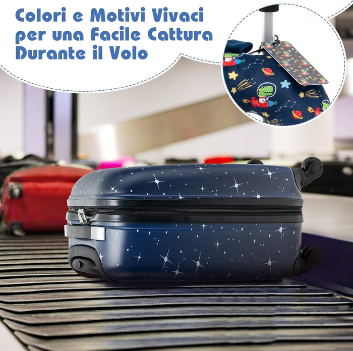 5 Pezzi Valigia per Bambini, Valigia con ManicoTelescopico da 16" con 13" Zainetto, Cuscino per Il Collo, Etichetta per Bagaglio, Borsa per Il Pranzo, con Ruote Girevoli a 360 ° (Modello 2)