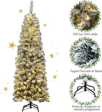 Albero di Natale Slim 135/180/225 cm, Albero di Natale Innevato con 150/250/350 Luci LED, 242/500/641 Rami e Base di Metallo, Decorazione Natalizia per Casa e Negozio (180 CM)