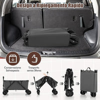 Carrello da Spiaggia Pieghevole, Carrello da Campeggio con Maniglia Regolabile e 360Â° Ruote, Portabottiglie e Tasca Portaoggetti, 170L, per Campeggio, Spiaggia e Giardino (Grigio)